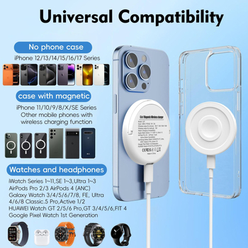 Încărcător wireless 6 în 1 cu suport pentru telefon – PD, încărcare magnetică, 15W, 2A