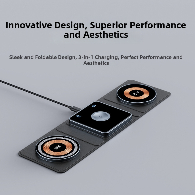 MagSafe magnetické bezdrôtové nabíjač, tri v jednom, skladateľné prenosné rýchle nabíjanie pre iPhone a Apple Watch, vstup 15V, výstup 1,5A, nabíjací prúd 1500mA, lítiová batéria