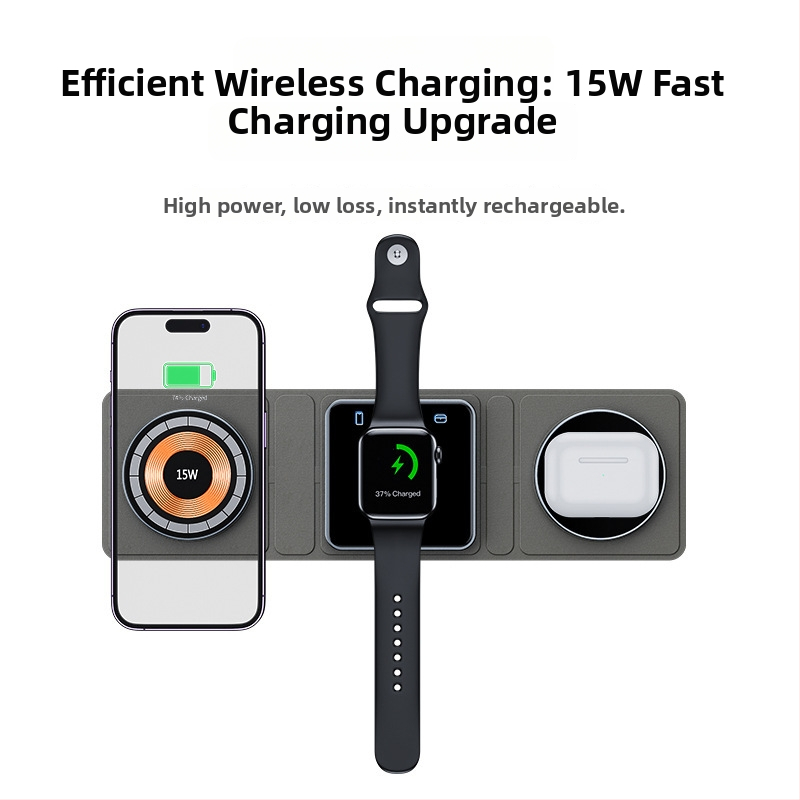 MagSafe magnetické bezdrôtové nabíjač, tri v jednom, skladateľné prenosné rýchle nabíjanie pre iPhone a Apple Watch, vstup 15V, výstup 1,5A, nabíjací prúd 1500mA, lítiová batéria