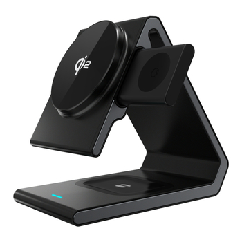 Încărcător wireless de birou pliabil, magnetic, 3-în-1, 15W, QC3.0, pentru iPhone, Apple Watch, căști și telefon