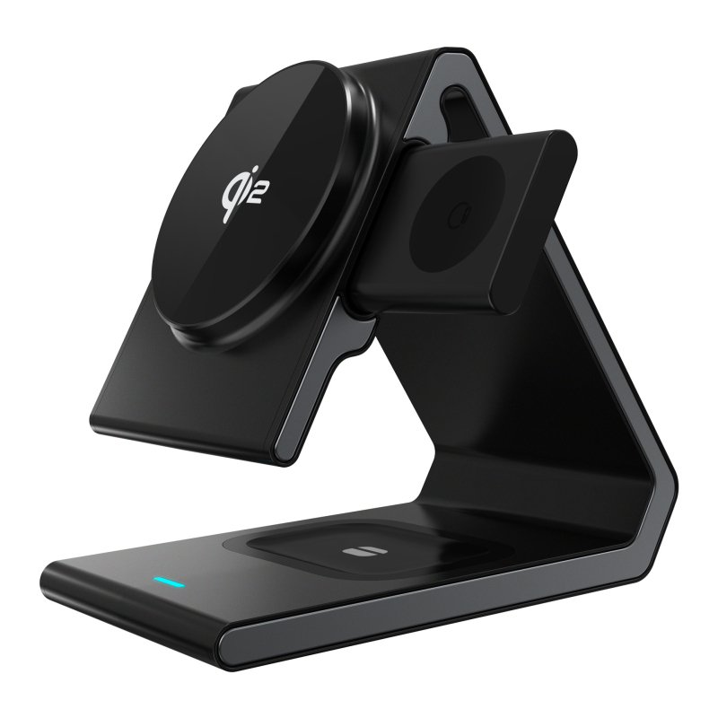 Încărcător wireless de birou pliabil, magnetic, 3-în-1, 15W, QC3.0, pentru iPhone, Apple Watch, căști și telefon