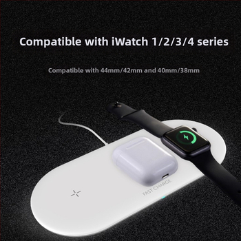 Troj-in-1 stolný bezdrôtový nabíjač — 15W max, nabíja telefón, hodinky a bezdrôtové slúchadlá