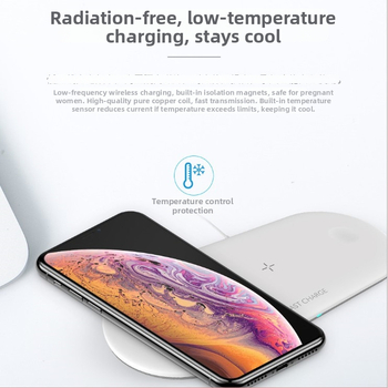 Troj-in-1 stolný bezdrôtový nabíjač — 15W max, nabíja telefón, hodinky a bezdrôtové slúchadlá