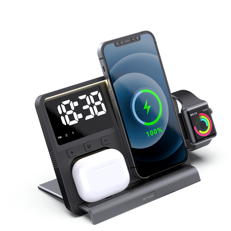 Pet u jedinstvenom magnetskom bežičnom punjaču za iPhone, Apple Watch i AirPods uz digitalni zaslon i ambijentalno svjetlo; maksimalni izlaz 15W; QC3.0 brzo punjenje