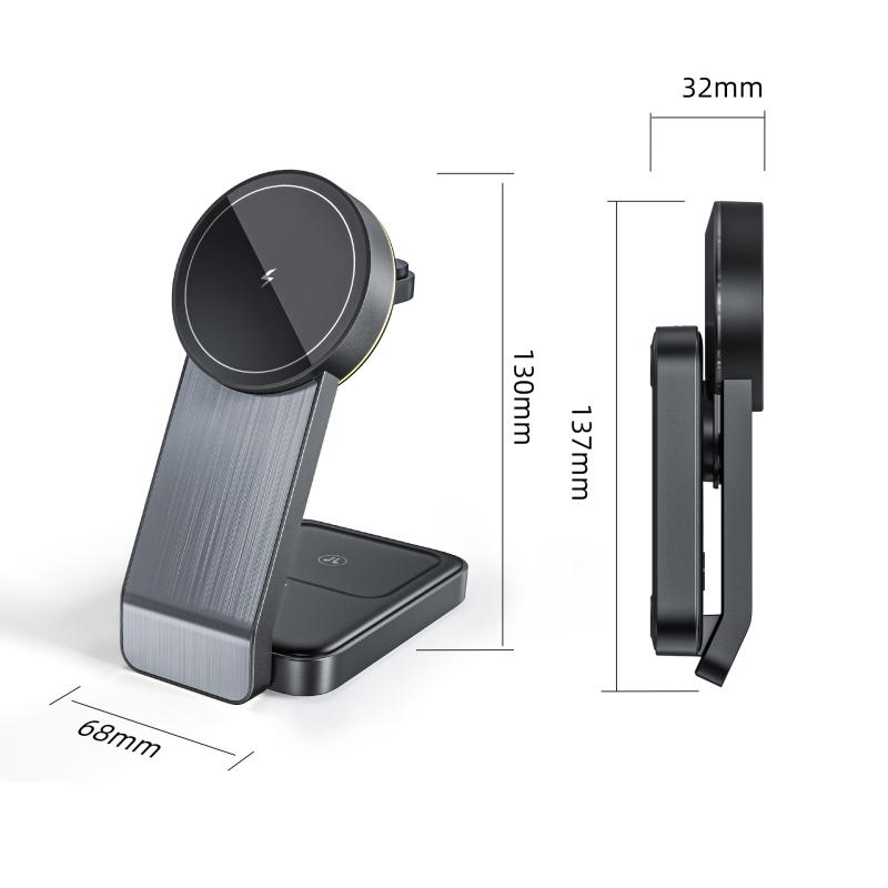 Skupna četveroznačna bežična nabavna podložka za iPhone, AirPods i Apple Watch; magnetsko punjenje; QC3.0 brzo punjenje; izlaz 15W; ukupna snaga 22,5W; 2A
