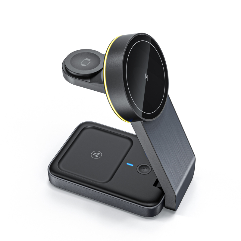 Skupna četveroznačna bežična nabavna podložka za iPhone, AirPods i Apple Watch; magnetsko punjenje; QC3.0 brzo punjenje; izlaz 15W; ukupna snaga 22,5W; 2A
