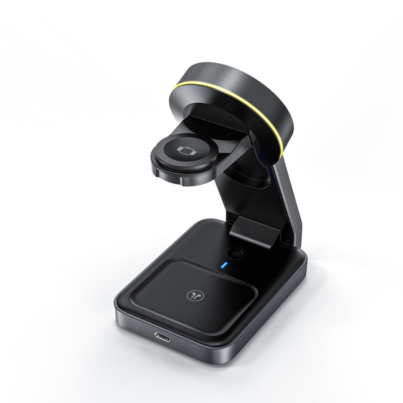 Skupna četveroznačna bežična nabavna podložka za iPhone, AirPods i Apple Watch; magnetsko punjenje; QC3.0 brzo punjenje; izlaz 15W; ukupna snaga 22,5W; 2A