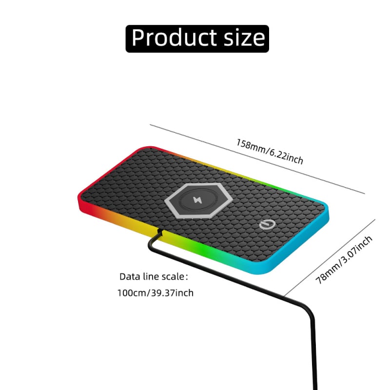 Automobilski bežični punjač za mobitel s RGB ambijentalnim svjetlom i protukliznom podlogom – maksimalna izlazna snaga 15W, QC 3.0, izlaz 2A