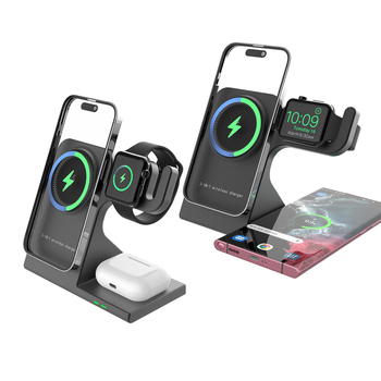 Αναδιπλόμενη βάση ασύρματης φόρτισης 3-σε-1 για iPhone και Apple Watch — 15W γρήγορη φόρτιση, 27W συνολική ισχύς, Qi πιστοποιημένο, μαγνητική φόρτιση
