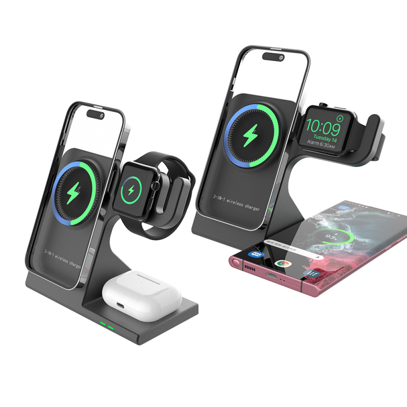 Αναδιπλόμενη βάση ασύρματης φόρτισης 3-σε-1 για iPhone και Apple Watch — 15W γρήγορη φόρτιση, 27W συνολική ισχύς, Qi πιστοποιημένο, μαγνητική φόρτιση
