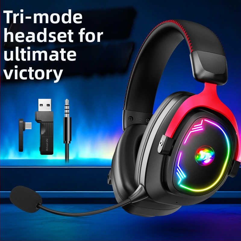 Bezdrôtové herné slúchadlá s tromi režimami, odnímateľný mikrofón, USB konektor, 50 mm reproduktory, Bluetooth 2.4G pre PC
