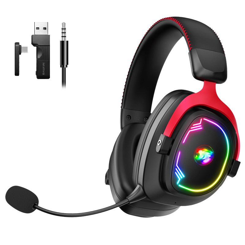 Безжични слушалки за игри с три режима върху глава, с подвижен микрофон, USB връзка, 50 мм драйвери, Bluetooth 2.4G за ПК