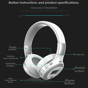 Stereo bežične Bluetooth slušalice s digitalnim zaslonom — redukcija buke, domet 10 m, Bluetooth 5.0, na glavi, stereo