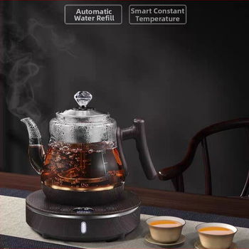 Elektriska tējas komplekts ar stikla tējkannu un keramisko pamatni, 1000–1500W, tilpums 1–2 L, 360° pamatne, aizsardzība pret sausu uzkarsēšanu