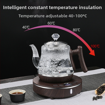Elektriska tējas komplekts ar stikla tējkannu un keramisko pamatni, 1000–1500W, tilpums 1–2 L, 360° pamatne, aizsardzība pret sausu uzkarsēšanu
