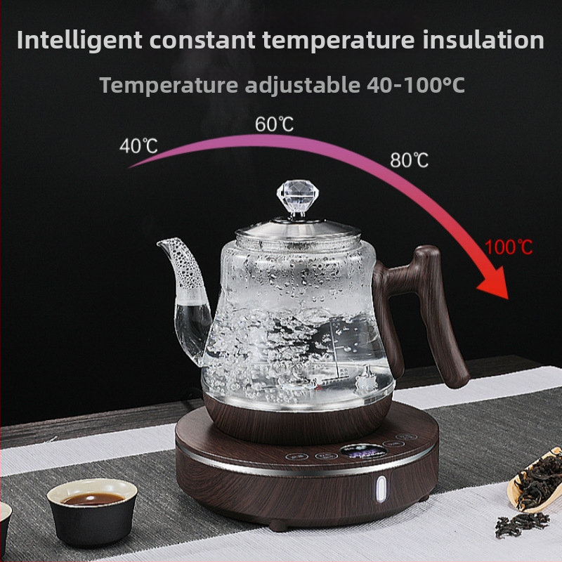 Elektriska tējas komplekts ar stikla tējkannu un keramisko pamatni, 1000–1500W, tilpums 1–2 L, 360° pamatne, aizsardzība pret sausu uzkarsēšanu