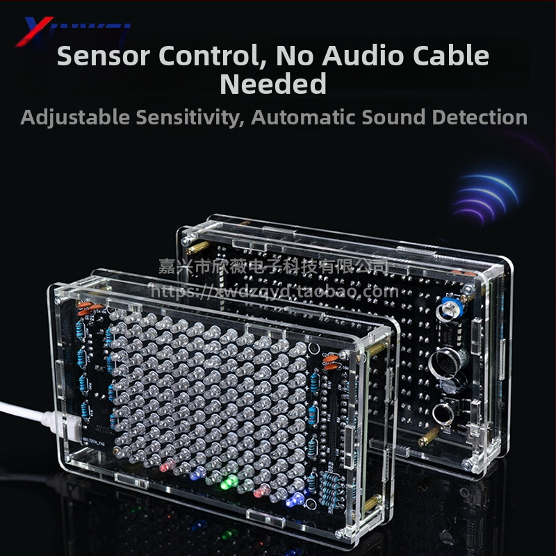DIY elektronikas komplekts: balsu aktivēts LED mūzikas spektra un ritma displejs, skaņas sensora (pickup) montāža un tiešā lodēšanas prakse (Zīmols Xinwei; balsu aktivēšana; LED mūzikas spektra un ritma displejs; pickup montāža; tiešā lodēšana)