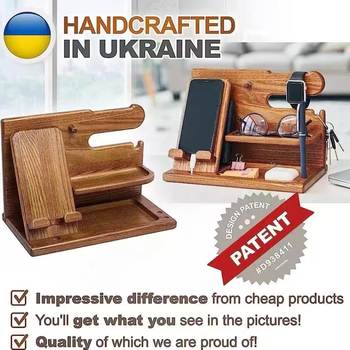 Дървен настолен органайзер за съхранение, 2‑етажен, многофункционален и преносим, за телефон, часовник и слушалки