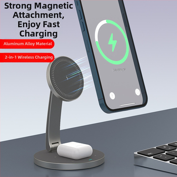Dvojfunkčný magnetický bezdrôtový nabíjací stojan na stol pre Apple zariadenia, hliníková zliatina