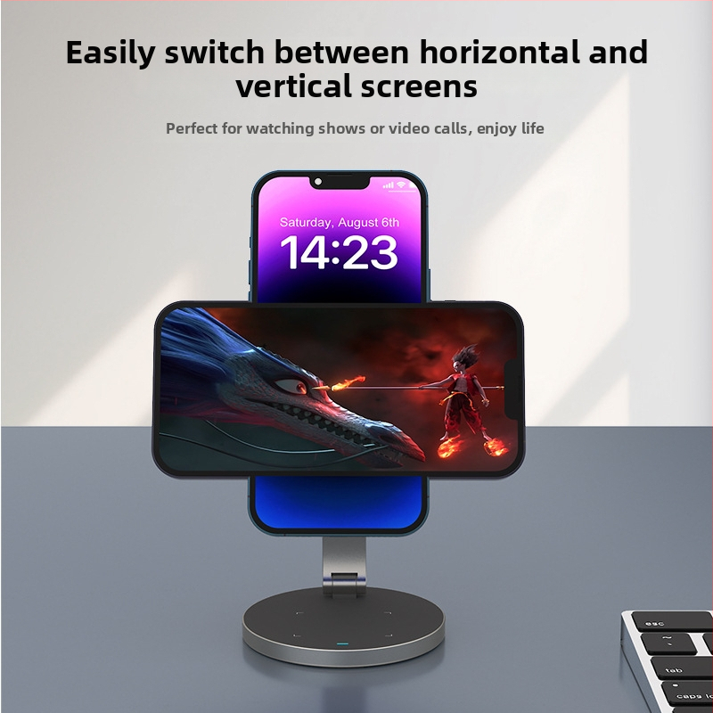 Dvojfunkčný magnetický bezdrôtový nabíjací stojan na stol pre Apple zariadenia, hliníková zliatina