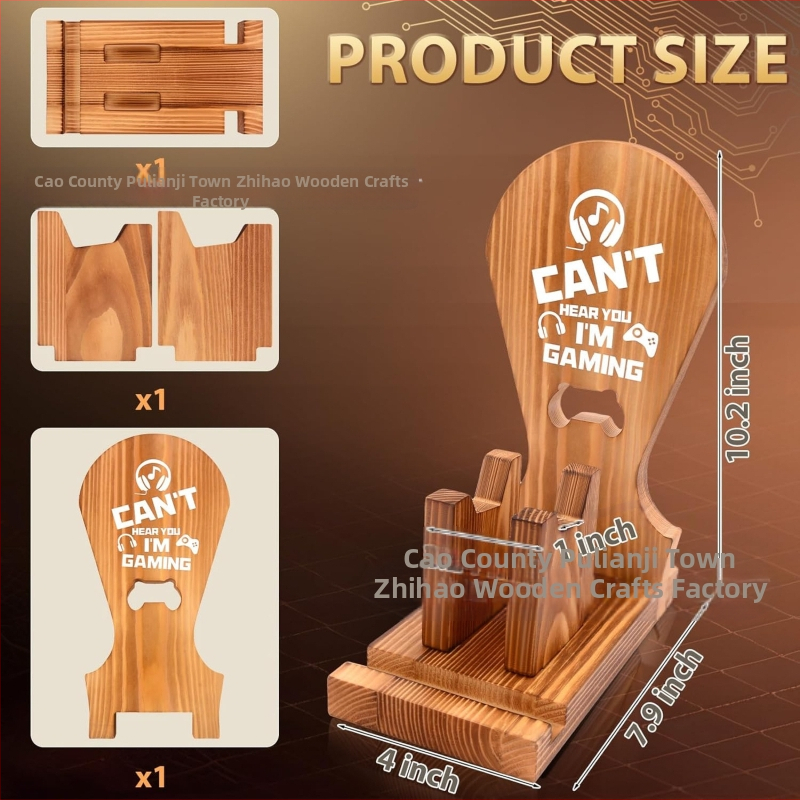 Masīva koka Austiņu statīvs datoram uz galda ar uzglabāšanas vietu | Modelis 1211
