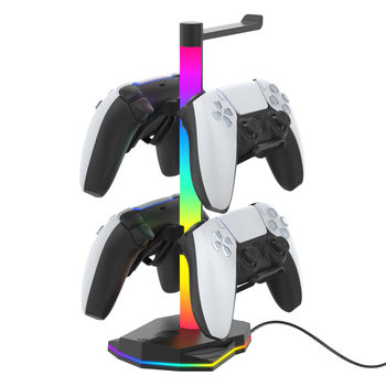 Държач за PS5 контролер и слушалки Tuolang с USB интерфейс, ABS материал и RGB амбиентно осветление