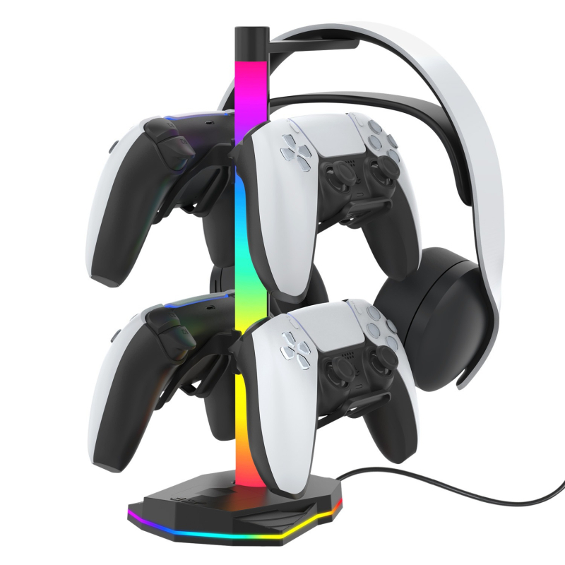 Държач за PS5 контролер и слушалки Tuolang с USB интерфейс, ABS материал и RGB амбиентно осветление