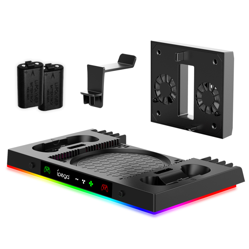 Станция за зареждане и охлаждане на гейминг слушалки с вентилатор и място за съхранение, двойни дръжки — HONCAM PG-XBX023S