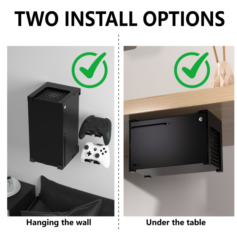 Метална скоба за Xbox Series X – двойно предназначение: под-стола и стенна, държач за слушалки, тегло 850 г, материал: желязо