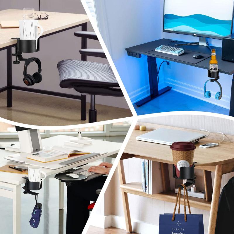 Stolni okretni držač čaša i bočni skladišni stalak – metal, pokretni, bez instalacije, 1 razina, moderni minimalistički dizajn