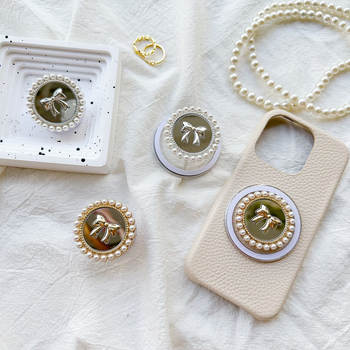 Suport universal pentru birou din aliaj, cu magnet lipicios pentru telefon, design nod papion cu inel de perle, portabil pentru vizionarea videoclipurilor