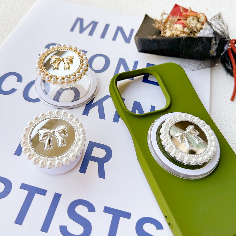 Suport universal pentru birou din aliaj, cu magnet lipicios pentru telefon, design nod papion cu inel de perle, portabil pentru vizionarea videoclipurilor