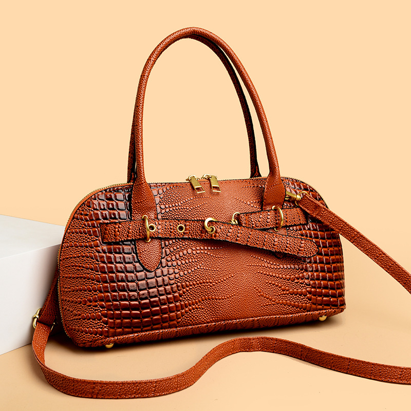 Női PU bőr crossbody táska – street stílus, kagyló alakú forma, cipzáras nyitás, belső cipzáras zseb