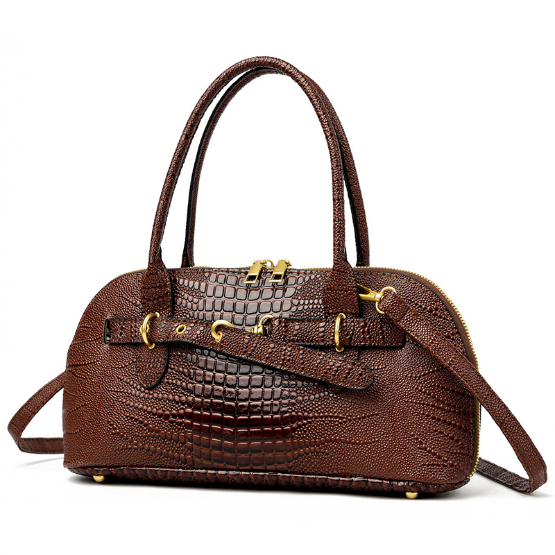 Női PU bőr crossbody táska – street stílus, kagyló alakú forma, cipzáras nyitás, belső cipzáras zseb