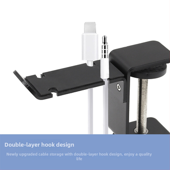 Datora austiņu pakaramais ar dubultiem āķiem, 360° rotācija, metāla konstrukcija, bez urbšanas