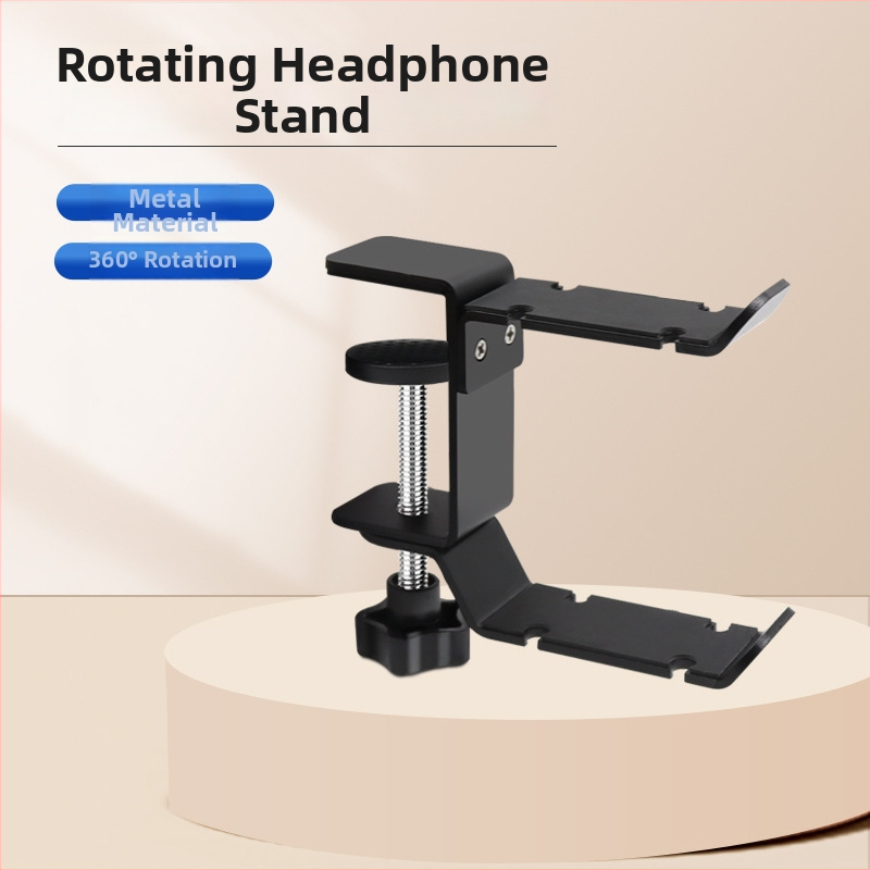 Datora austiņu pakaramais ar dubultiem āķiem, 360° rotācija, metāla konstrukcija, bez urbšanas