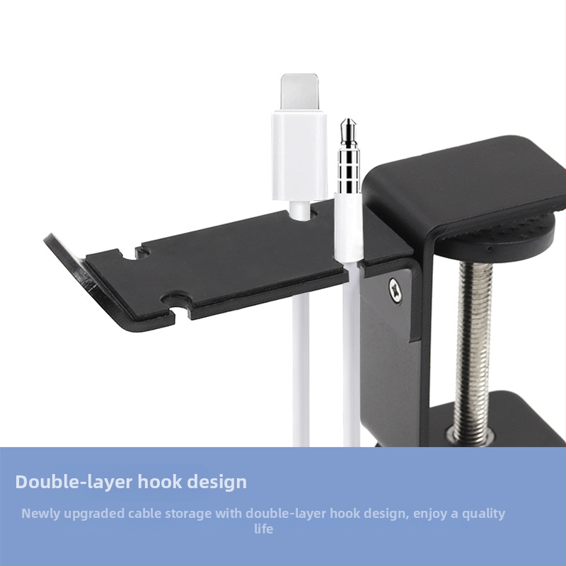 Datora austiņu pakaramais ar dubultiem āķiem, 360° rotācija, metāla konstrukcija, bez urbšanas