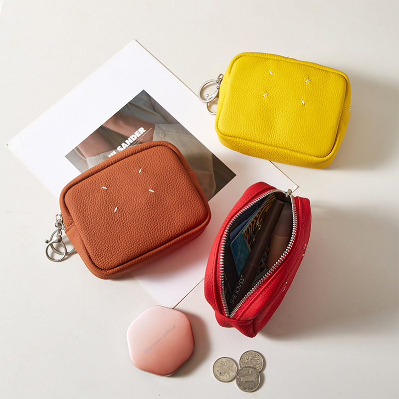 Novčanik za kovanice od kože prvog sloja, otporan na trošenje, unisex, putnički stil, podstava od poliester-pamuk