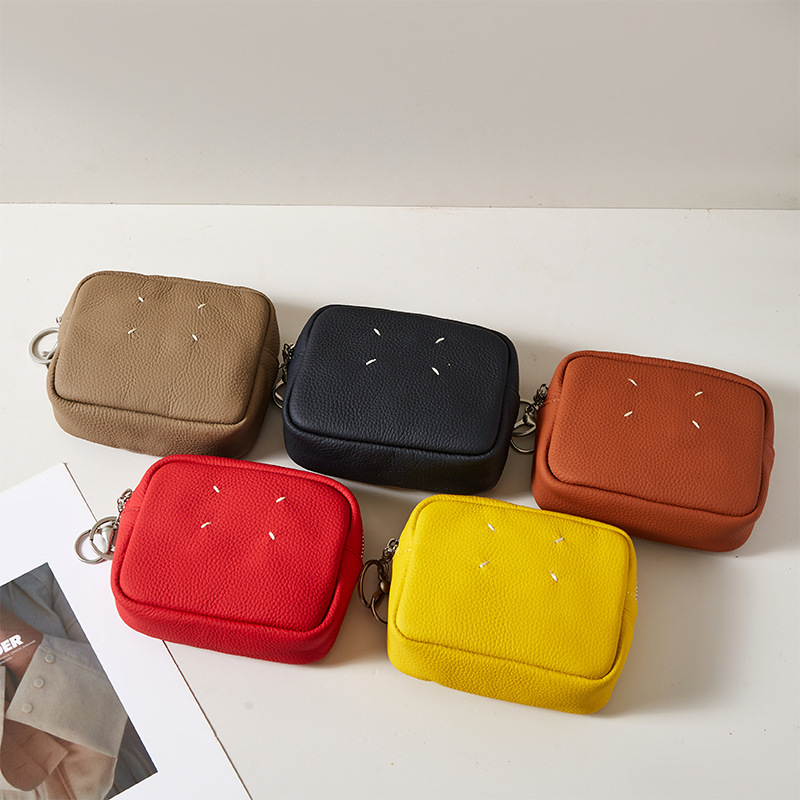 Novčanik za kovanice od kože prvog sloja, otporan na trošenje, unisex, putnički stil, podstava od poliester-pamuk