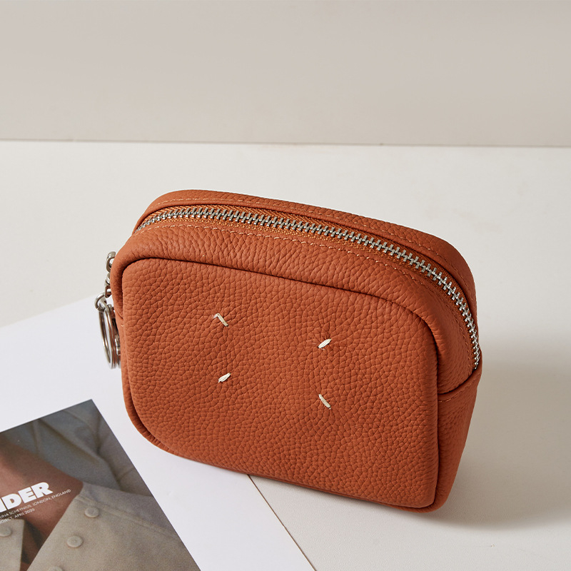 Novčanik za kovanice od kože prvog sloja, otporan na trošenje, unisex, putnički stil, podstava od poliester-pamuk