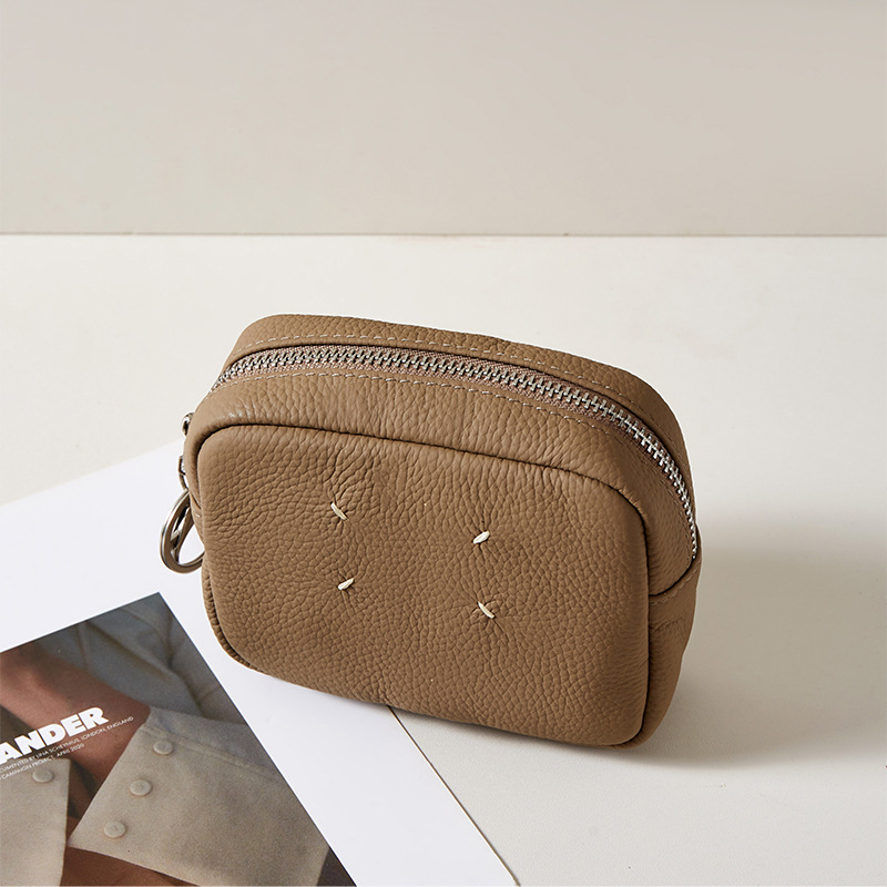 Novčanik za kovanice od kože prvog sloja, otporan na trošenje, unisex, putnički stil, podstava od poliester-pamuk