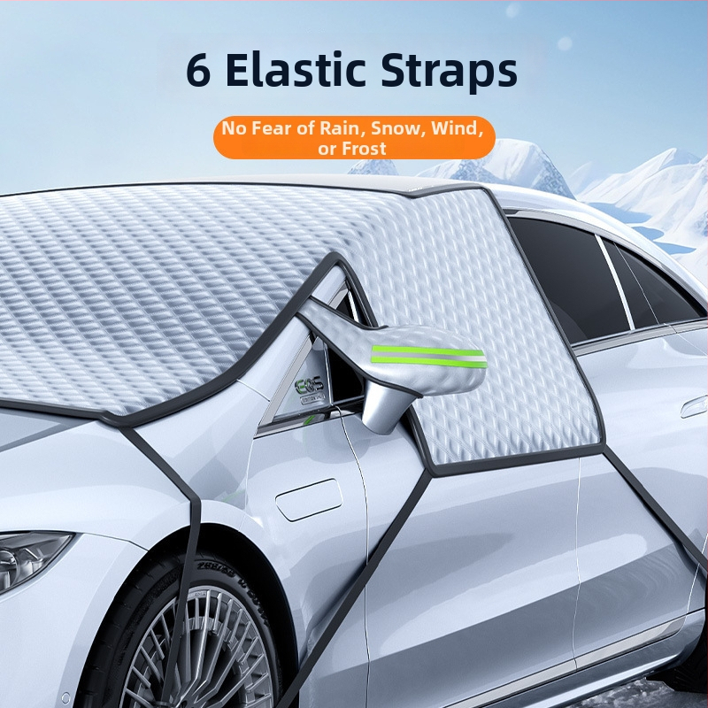 Priekinis automobilio stiklo sniego skydas, storesnis dangalas iš tarpaulin + kompozitinės medvilnės, įrengimas snap-in, universalus, 690 g, grotelės raštu