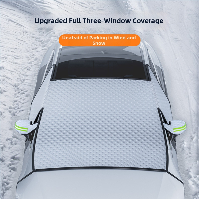 Priekinis automobilio stiklo sniego skydas, storesnis dangalas iš tarpaulin + kompozitinės medvilnės, įrengimas snap-in, universalus, 690 g, grotelės raštu