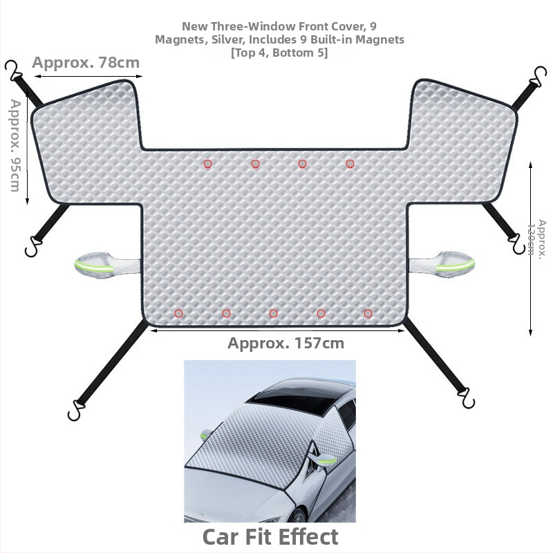 Priekinis automobilio stiklo sniego skydas, storesnis dangalas iš tarpaulin + kompozitinės medvilnės, įrengimas snap-in, universalus, 690 g, grotelės raštu