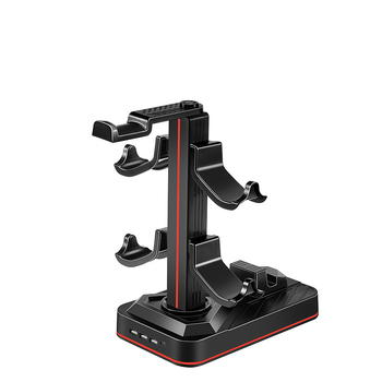 Switch2Pro зарядна стойка със съхранение за слушалки, ABS корпус, вградени фенери, зареждане и съхранение за контролери и слушалки Switch2Pro