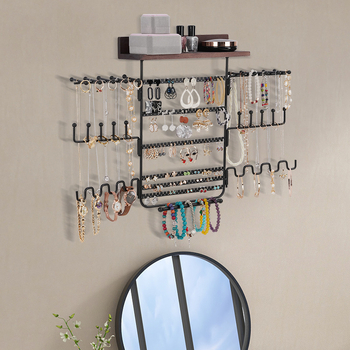 Juveelide seinale kinnitusriiul, puidust, skandinaavia stiilis, eemaldatav eksponeerimisalus, kolmetasandiline, massiivne puit