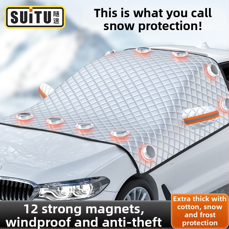 Automobilio priekinio stiklo skydelis nuo saulės - teleskopinis, universalus suderinamumas, aluminizuota plėvelė + purškiama medvilnė + juoda neausta medžiaga, 465 g, Storas stilius (Medžiaga: aluminizuota plėvelė + purškiama medvilnė + juoda neausta medži