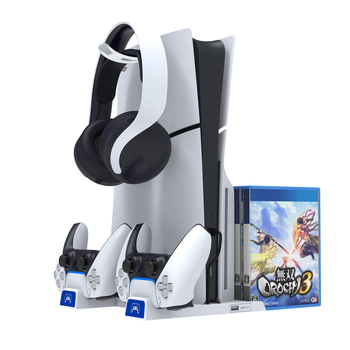 IPEGA PS5 Slim Πολυλειτουργική βάση φόρτισης με διπλό σταθμό ελεγκτών, χώρο αποθήκευσης ακουστικών και θήκη δίσκων, ABS υλικό