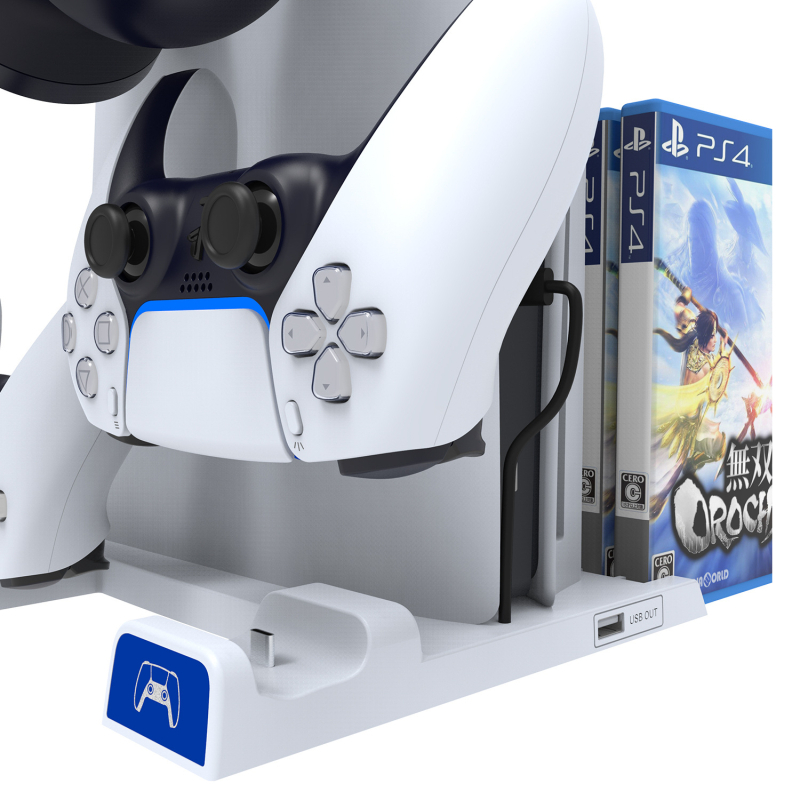 IPEGA PS5 Slim Πολυλειτουργική βάση φόρτισης με διπλό σταθμό ελεγκτών, χώρο αποθήκευσης ακουστικών και θήκη δίσκων, ABS υλικό