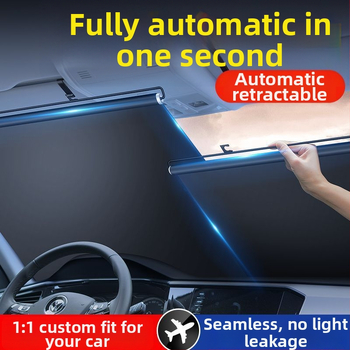 Αυτοκινητικό σκίαστρο με εγκατάσταση απορροφητικών κύπελλων, αυτόματη επεκτειόμενη ρολό κουρτίνας, θερμομονωτικό πανί, διαθέσιμη εκτύπωση λογότυπου